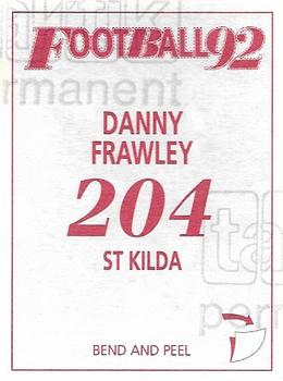 1992 Select AFL Stickers #204 Danny Frawley Back